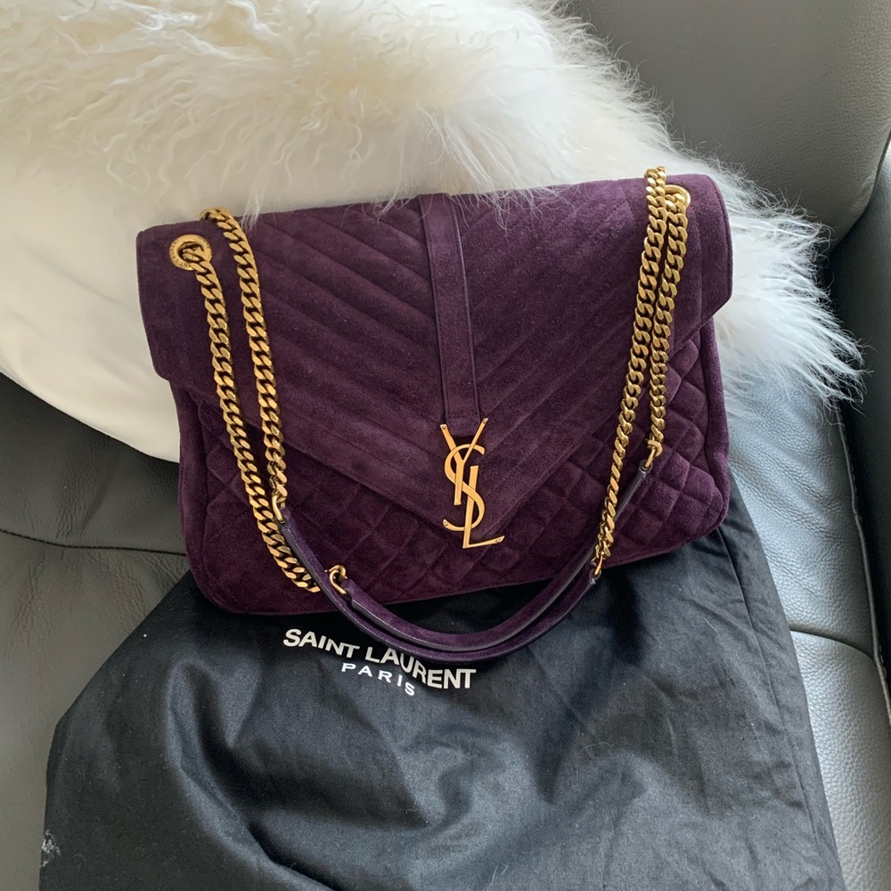 Saint Laurent College Large Suede Monogram Quilt
